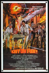 5p190 CITY ON FIRE 1sh '79 Alvin Rakoff, Ava Gardner, Henry Fonda, cool John Solie fiery art!