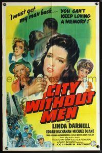 5p194 CITY WITHOUT MEN 1sh '42 sexy young Linda Darnell helps her man who is unjustly imprisoned!