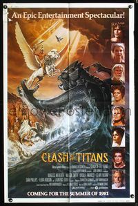 5p199 CLASH OF THE TITANS advance 1sh '81 Ray Harryhausen, great fantasy art by Daniel Gouzee!