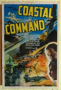 5p214 COASTAL COMMAND style A 1sh '43 J.B. Holmes directed, WWII action art of naval air patrol!