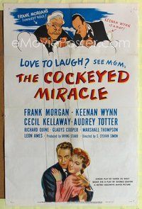 5p215 COCKEYED MIRACLE 1sh '46 wacky art of Frank Morgan & Keenan Wynn as puppeteers!