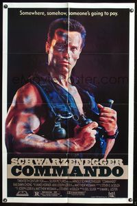 5p218 COMMANDO 1sh '85 Arnold Schwarzenegger is going to make someone pay!