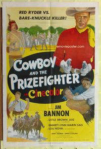 5p227 COWBOY & THE PRIZEFIGHTER 1sh '50 Jim Bannon as Red Ryder, Little Brown Jug!