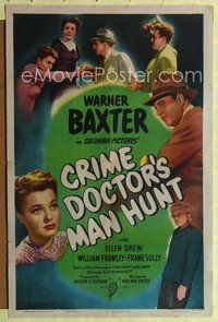 5p230 CRIME DOCTOR'S MAN HUNT 1sh '46 Warner Baxter, Ellen Drew, William Frawley!