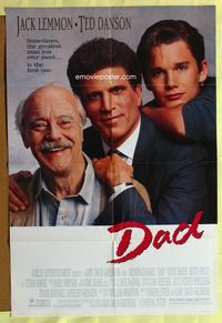 5p236 DAD DS 1sh '89 portrait of Jack Lemmon, Ted Danson & young Ethan Hawke!