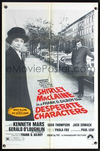 5p262 DESPERATE CHARACTERS 1sh '71 close-up of Shirley MacLaine & Kenneth Mars on street!