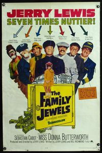 5p313 FAMILY JEWELS 1sh '65 Jerry Lewis is seven times nuttier in seven roles!