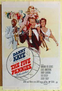 5p327 FIVE PENNIES 1sh '59 great artwork of Danny Kaye, Louis Armstrong & Barbara Bel Geddes!