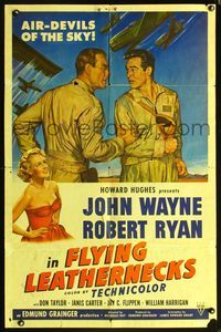 5p332 FLYING LEATHERNECKS 1sh '51 art of pilots John Wayne & Robert Ryan, Howard Hughes!