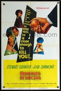 5p334 FOOTSTEPS IN THE FOG style B 1sh '55 was Stewart Granger there to kiss or kill Jean Simmons?