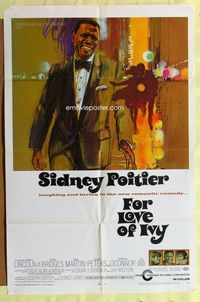 5p336 FOR LOVE OF IVY 1sh '68 Daniel Mann, cool artwork of Sidney Poitier!