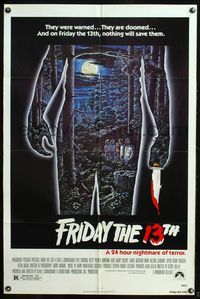 5p340 FRIDAY THE 13th 1sh '80 great Alex Ebel art, slasher horror classic, 24 hours of terror!