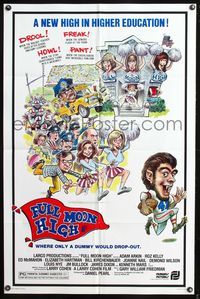 5p345 FULL MOON HIGH style C 1sh '80 Larry Cohen, great art of cheerleaders & mob chasing werewolf!