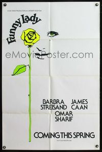 5p346 FUNNY LADY teaser 1sh '75 cool artwork of Barbra Streisand & rose!