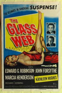 5p359 GLASS WEB 1sh '53 Edward G. Robinson, John Forsythe, art of sexy nearly naked girl!