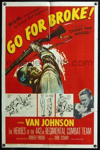 5p361 GO FOR BROKE 1sh '51 Van Johnson, World War II, cool art of soldier!