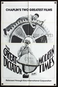 5p380 GREAT DICTATOR/MODERN TIMES 1sh '80s Charlie Chaplin double-bill, cool classic images!