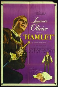 5p401 HAMLET 1sh '48 Laurence Olivier in William Shakespeare classic, Best Picture winner!