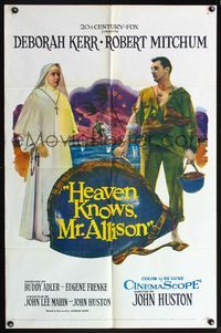 5p425 HEAVEN KNOWS MR. ALLISON 1sh '57 Robert Mitchum in ragged uniform & nun Deborah Kerr!