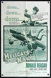 5p441 HELLCATS OF THE NAVY 1sh '57 Ronald Reagan, WWII submarine thriller!