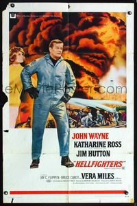 5p442 HELLFIGHTERS 1sh '69 John Wayne as fireman Red Adair, Katharine Ross, art of blazing inferno!