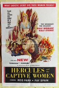 5p454 HERCULES & THE CAPTIVE WOMEN 1sh '63 cool London art of Reg Park & half woman, half stone!