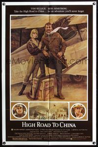 5p458 HIGH ROAD TO CHINA 1sh '83 Morgan Kane art of aviator Tom Selleck & Bess Armstrong!