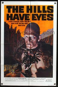 5p459 HILLS HAVE EYES 1sh '78 Wes Craven, classic creepy image of sub-human Michael Berryman!