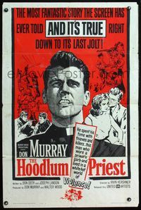 5p468 HOODLUM PRIEST 1sh '61 religious Don Murray saves thieves & killers, and it's true!