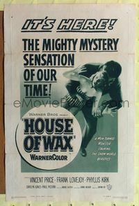 5p471 HOUSE OF WAX 1sh '53 Vincent Price, Charles Bronson, monster & sexy girl!