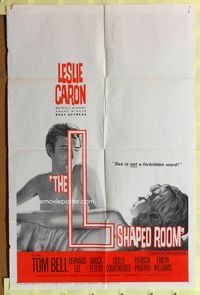5p564 L-SHAPED ROOM 1sh '63 sexy Leslie Caron, Bryan Forbes, cool design!