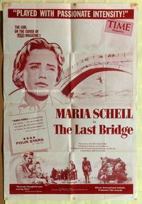 5p520 LAST BRIDGE reviews 1sh '57 Die Letze Brucke, art of Maria Schell!