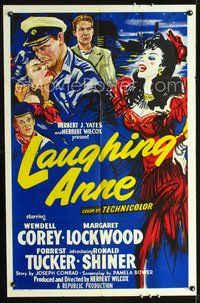 5p526 LAUGHING ANNE 1sh '54 really cool artwork of Wendell Corey & Margaret Lockwood!