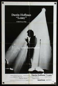 5p531 LENNY 1sh '74 cool silhouette image of Dustin Hoffman as comedian Lenny Bruce at microphone!