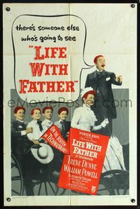 5p538 LIFE WITH FATHER 1sh '47 William Powell & Irene Dunne in carriage with kids!