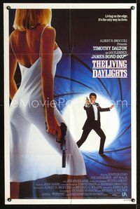 5p547 LIVING DAYLIGHTS 1sh '87 Timothy Dalton as James Bond & sexy Maryam d'Abo with gun!