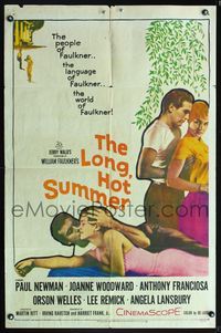 5p549 LONG, HOT SUMMER 1sh '58 Paul Newman, Joanne Woodward, Faulkner directed by Martin Ritt!