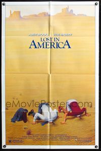 5p554 LOST IN AMERICA 1sh '85 great Lettick art of Albert Brooks & Julie Hagerty w/heads in sand!