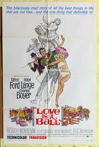 5p558 LOVE IS A BALL 1sh '63 full-length art of Glenn Ford & Hope Lange in sexy bikini!