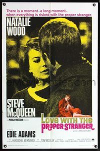 5p561 LOVE WITH THE PROPER STRANGER 1sh '64 romantic close up of Natalie Wood & Steve McQueen!