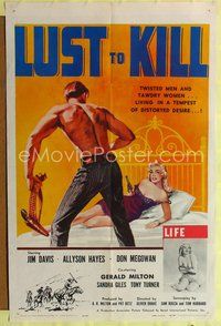 5p566 LUST TO KILL 1sh '59 great Bob Toller art of sexy bad girl pulling a gun on cowboy!