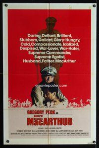 5p567 MacARTHUR 1sh '77 daring, brilliant, stubborn World War II Rebel General Gregory Peck!