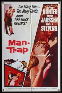 5p593 MAN-TRAP 1sh '61 Jeffrey Hunter mixed up with sexy bad girl Stella Stevens!