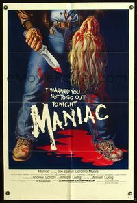 5p592 MANIAC 1sh '80 most classic gory Gaia horror artwork of killer holding severed head!