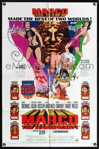 5p594 MARCO THE MAGNIFICENT 1sh '66 La fabuleuse aventure de Marco Polo, cool comic book style art!