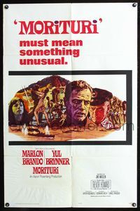 5p621 MORITURI 1sh '65 Marlon Brando, Nazi captain Yul Brynner, The Saboteur!