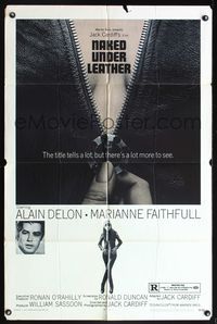 5p640 NAKED UNDER LEATHER 1sh '70 Jack Cardiff directed, Alain Delon, sexy Marianne Faithfull!