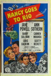 5p641 NANCY GOES TO RIO 1sh '50 Jane Powell, Ann Sothern, Barry Sullivan, Carmen Miranda