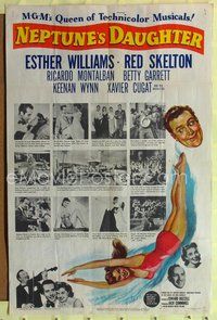 5p643 NEPTUNE'S DAUGHTER 1sh '49 wonderful art of Red Skelton & sexy swimmer Esther Williams!