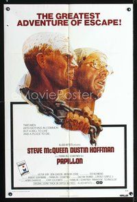 5p687 PAPILLON 1sh '73 great art of prisoners Steve McQueen & Dustin Hoffman by Tom Jung!